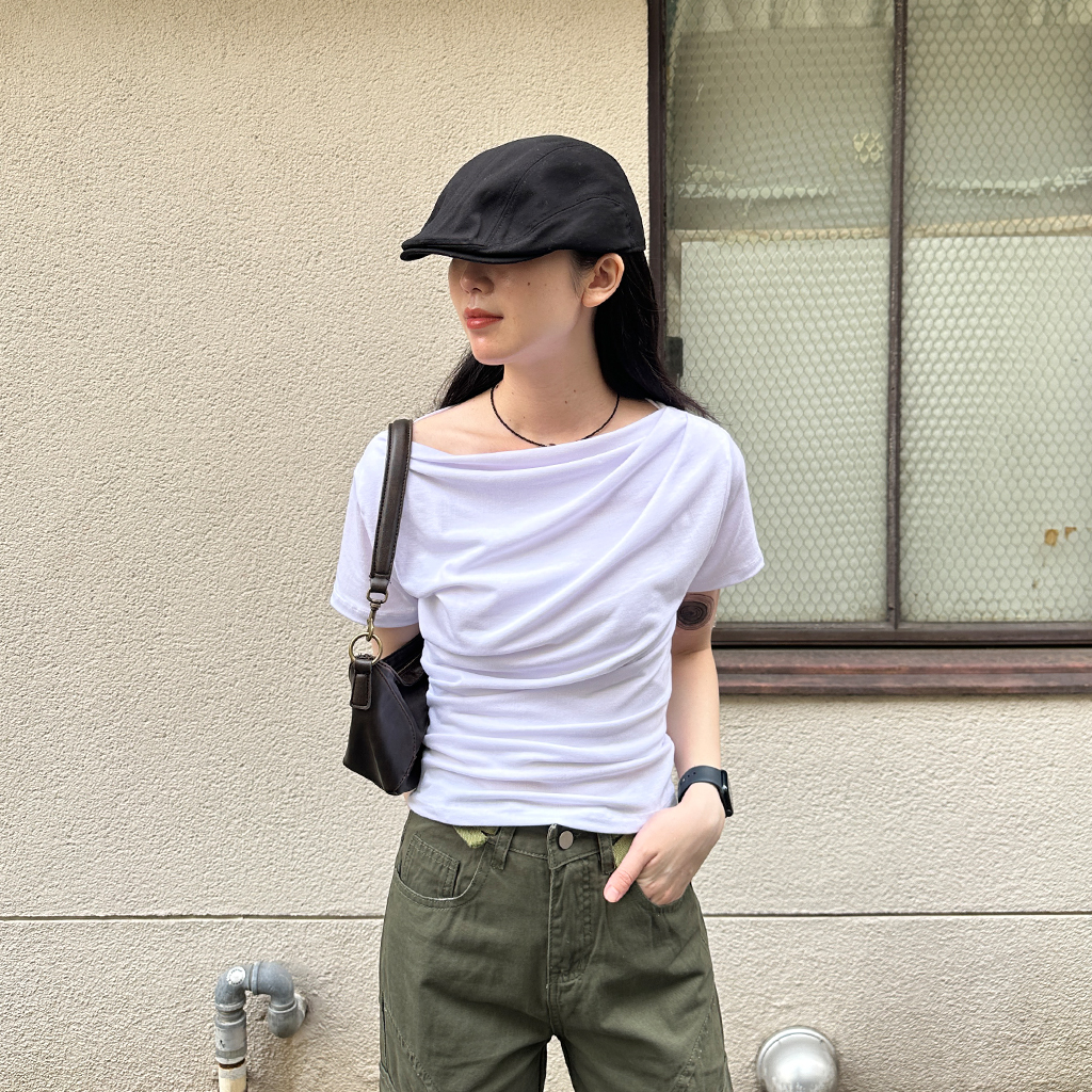 new idea crop coloring half t-shirts-Navy | ファッション通販