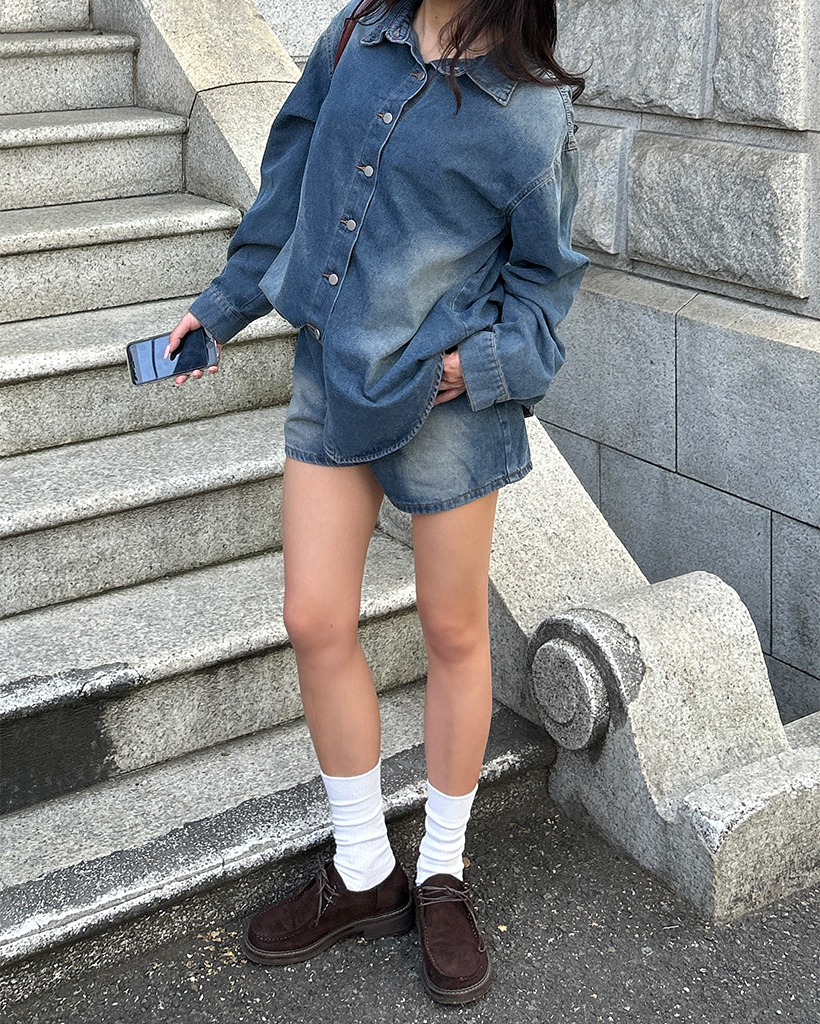 ルーズデニムシャツ＆ショートパンツセット | ファッション通販