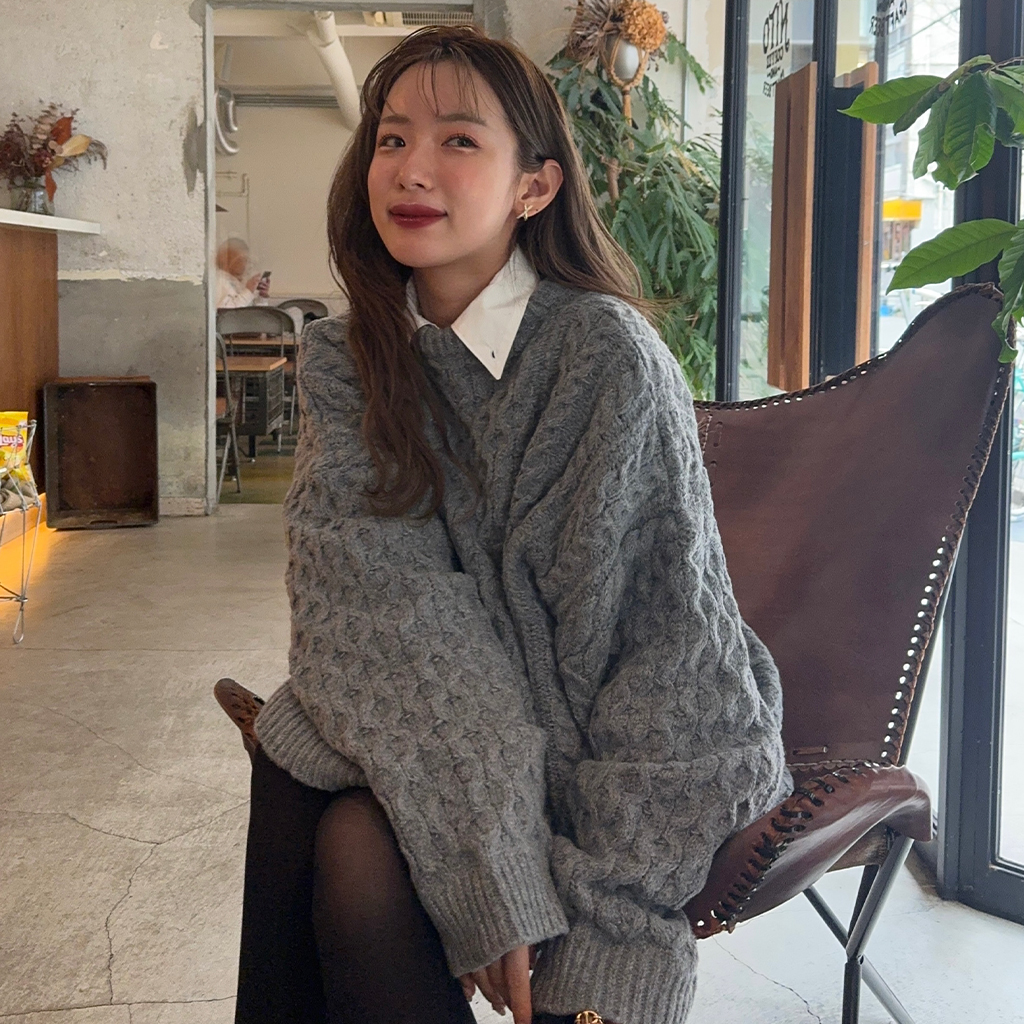 ELENDEEK タックプリーツコンビケーブルニット　定価25,000円 千鳥ケープニット（ニット/セーター）｜Pal elfy（パル