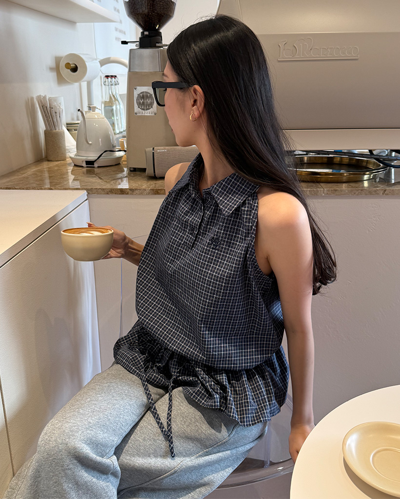 カラーチェックノースリーブブラウス