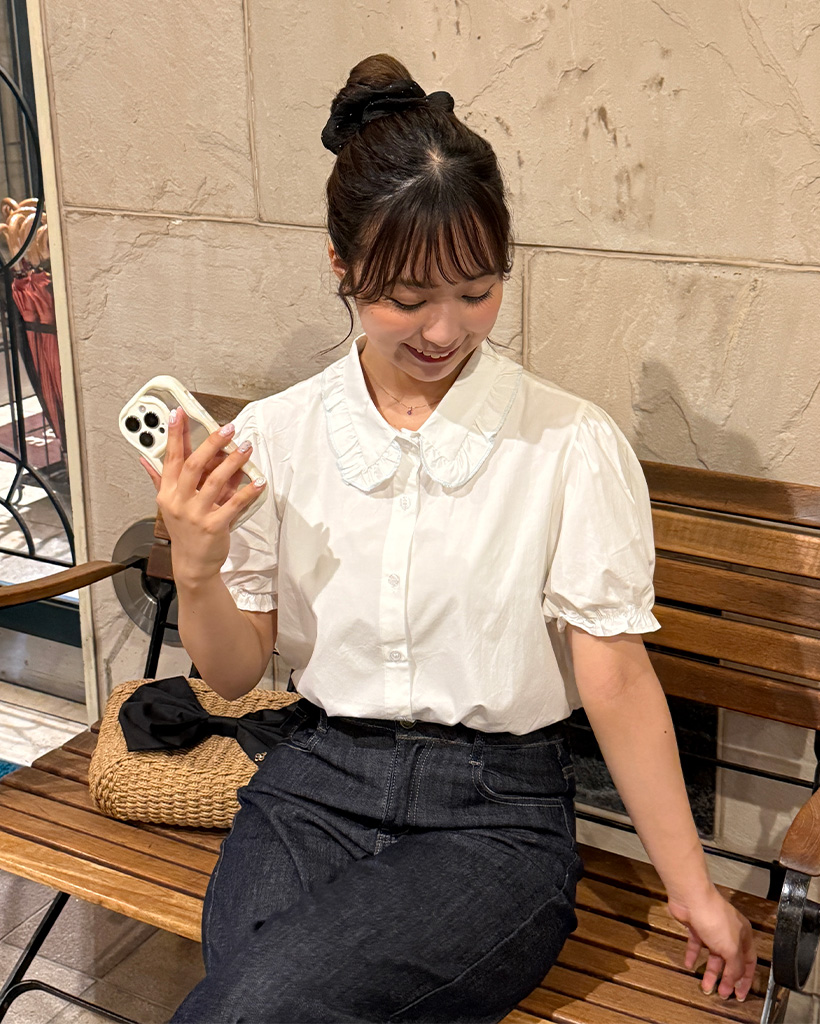 MORABITO◆半袖ブラウス/40/ポリエステル/NVY/総柄/2111-62508 MORABITO(モラビト) / 半袖ブラウス/40/ポリエステル/NVY/総柄