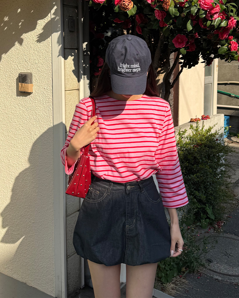 ボーダーラウンドネック長袖Tシャツ