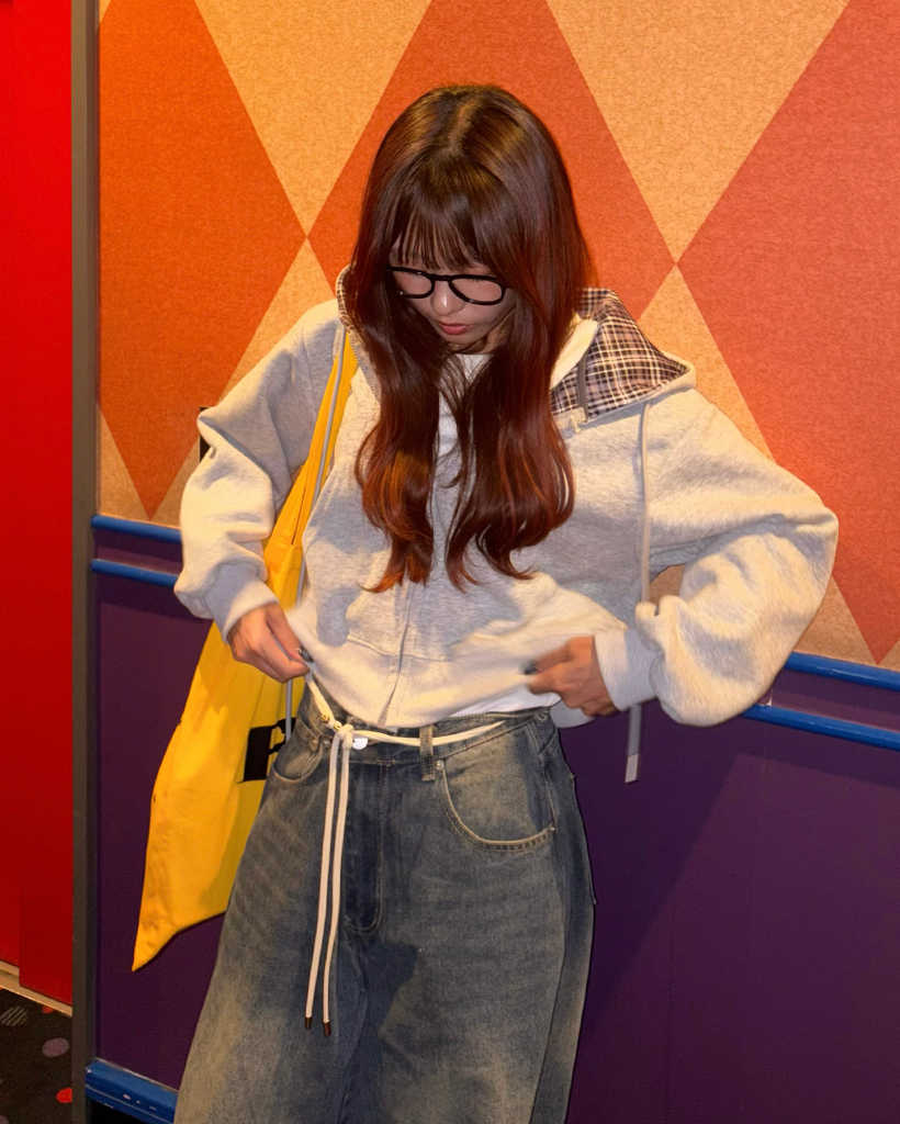 インナータータンチェッククロップドフードパーカー