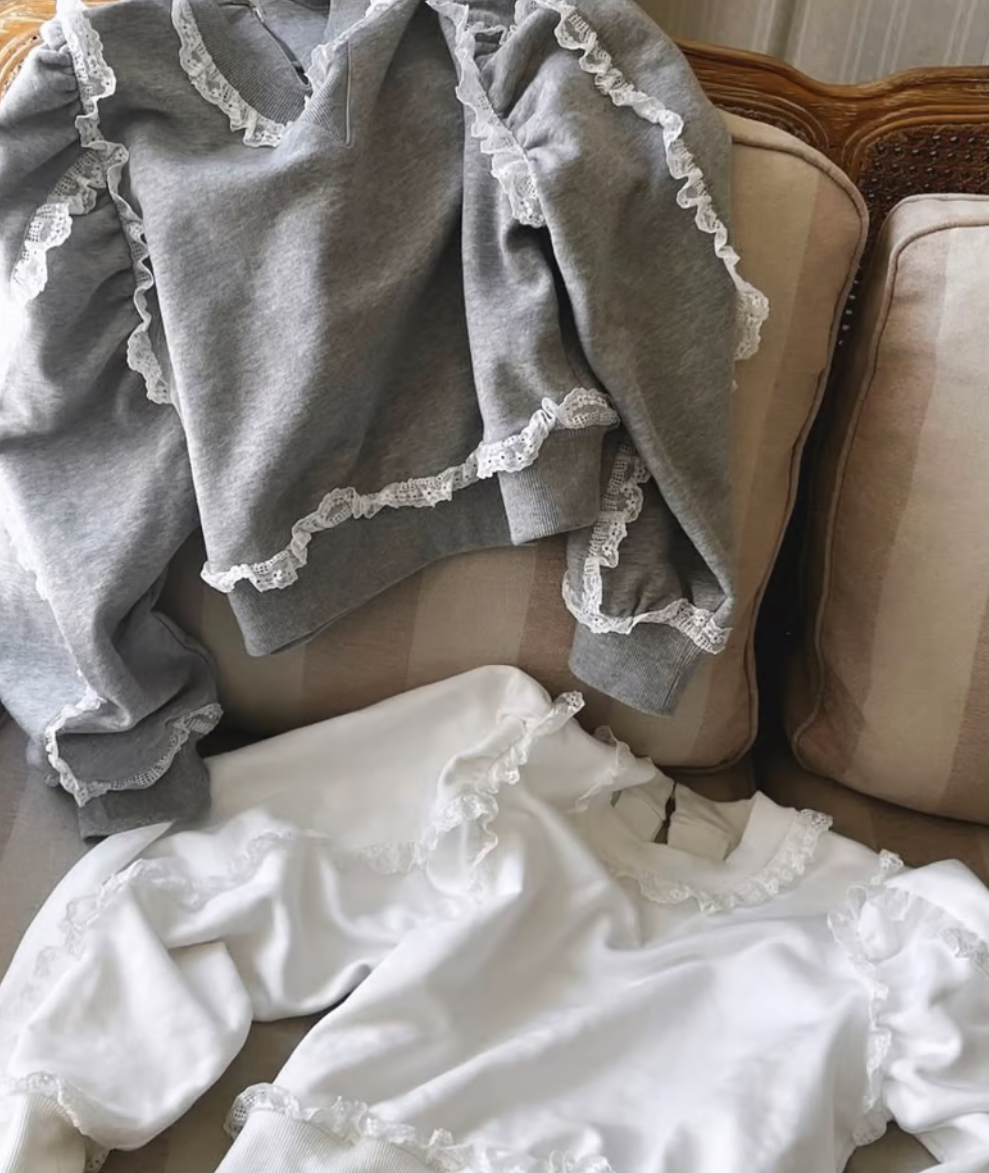 lace frill cotton sweat | ファッション通販サイト NUGU