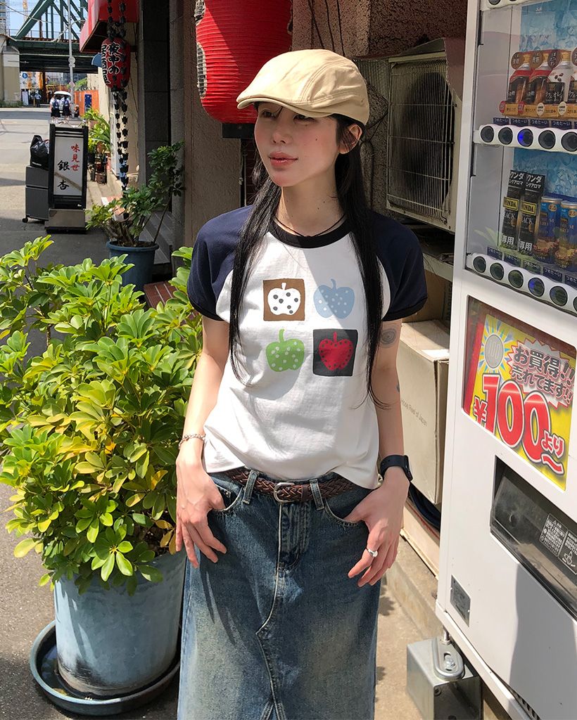 OHESHIO X sep19] APPLE RAGLAN T-SHIRT, WHITE | ファッション