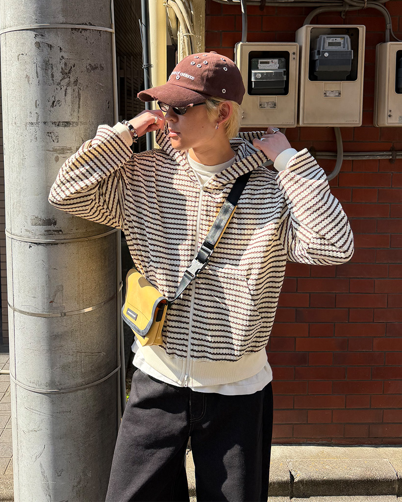 （ユニセックス）ボーダーフードポイントパーカー