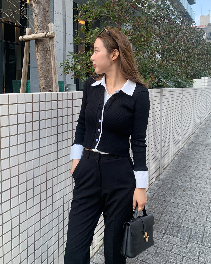 シャツレイヤード長袖カーディガン