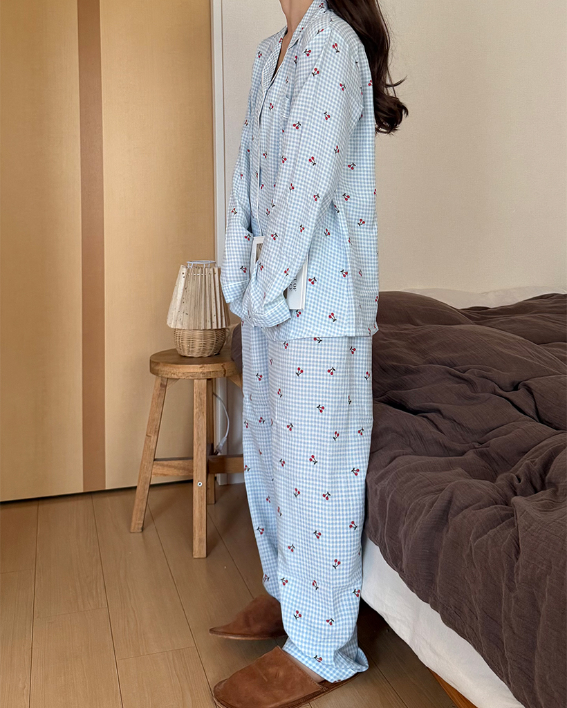 チェリーギンガムチェックパジャマセット | ファッション通販サイト NUGU