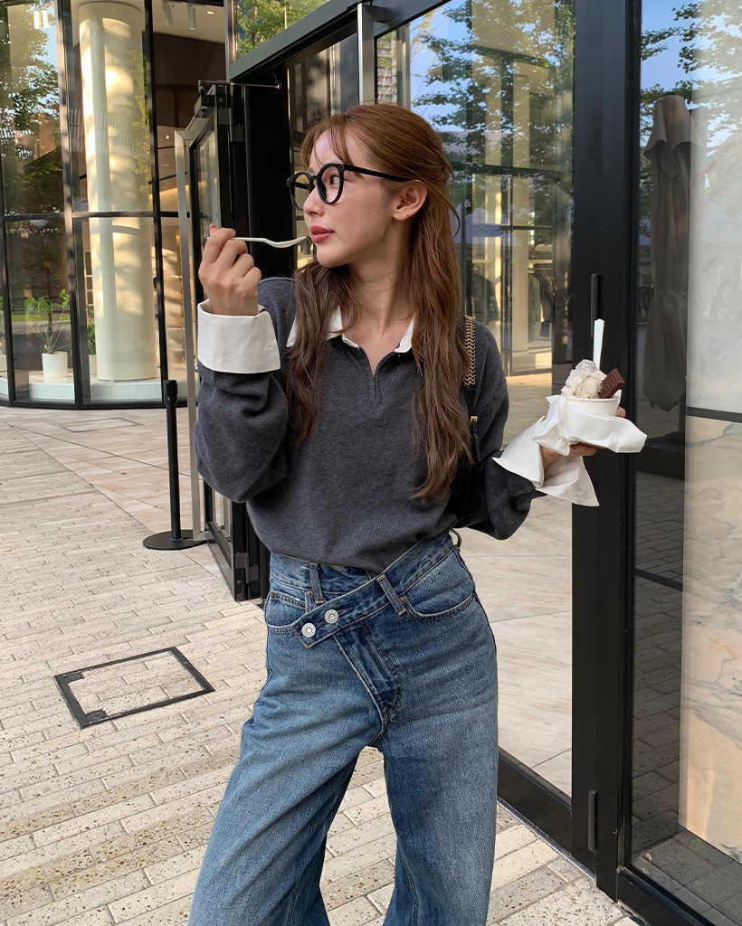 バイカラーシンプルVネックニット