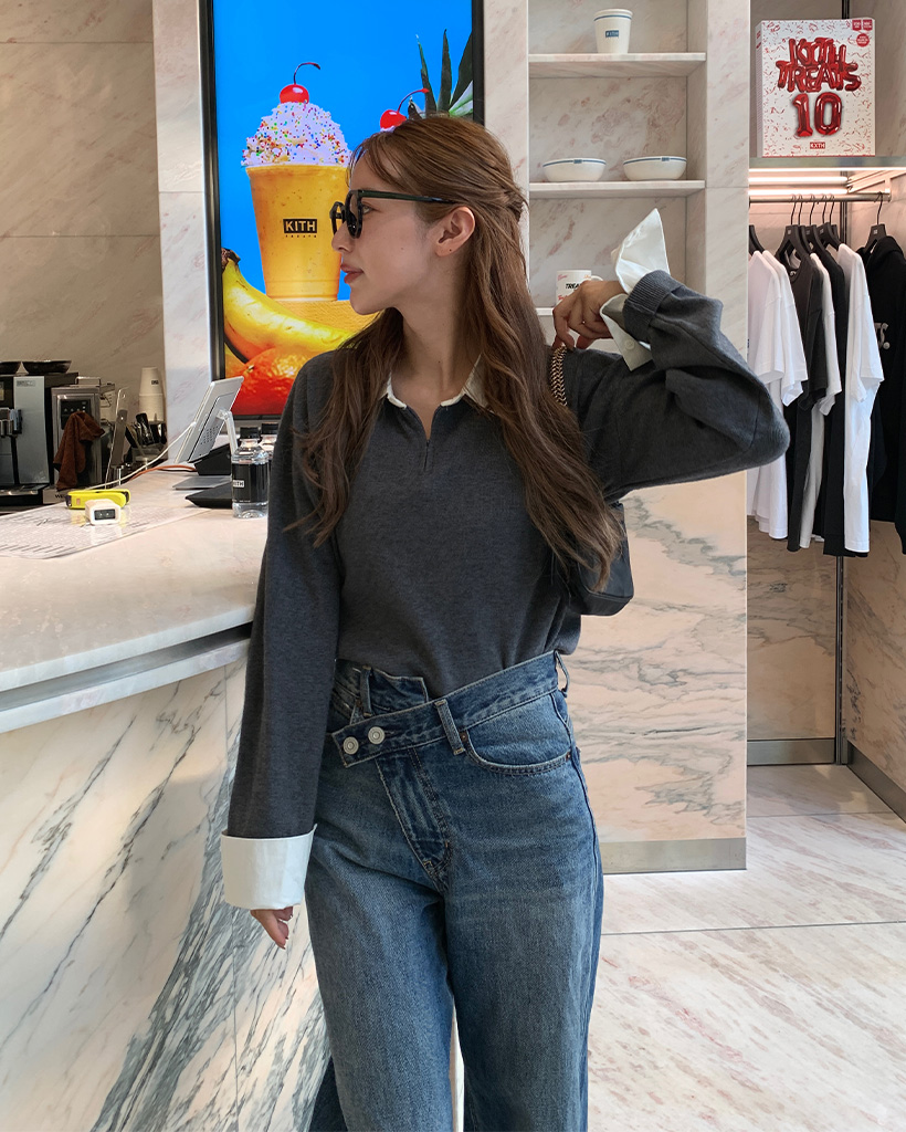 バイカラーシンプルVネックニット | ファッション通販サイト NUGU