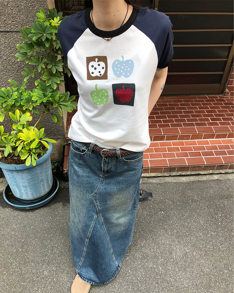 OHESHIO X sep19] APPLE RAGLAN T-SHIRT, WHITE | ファッション