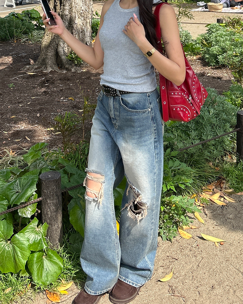 ビンテージダメージワイドデニムパンツ | ファッション通販