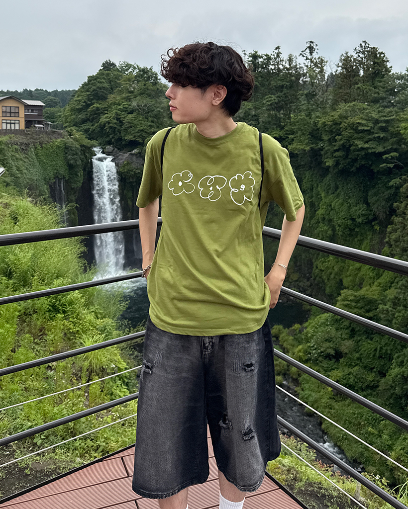 ユニセックス）ハンドペインティングフラワーハーフTシャツ
