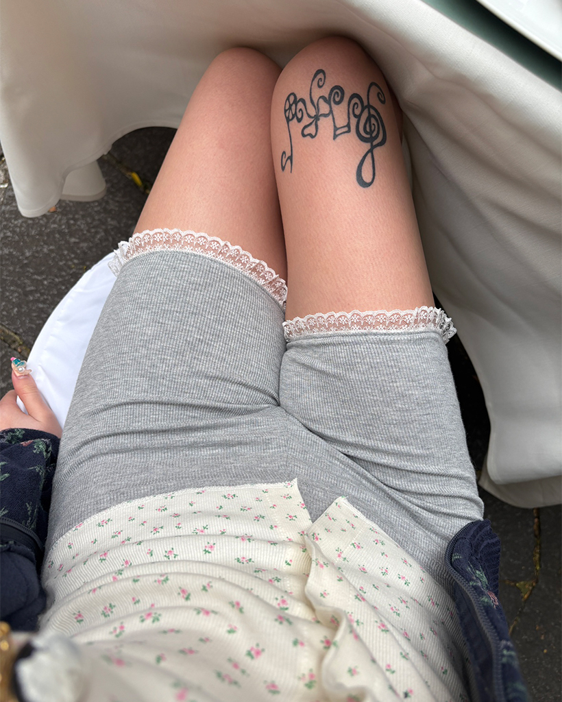 レースヘムショートリブレギンスパンツ