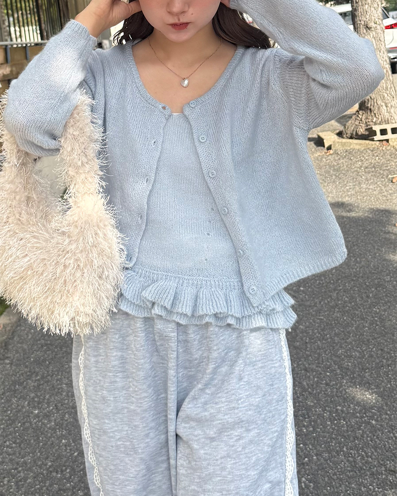 ウールラッフルキャミソールカーディガンセット