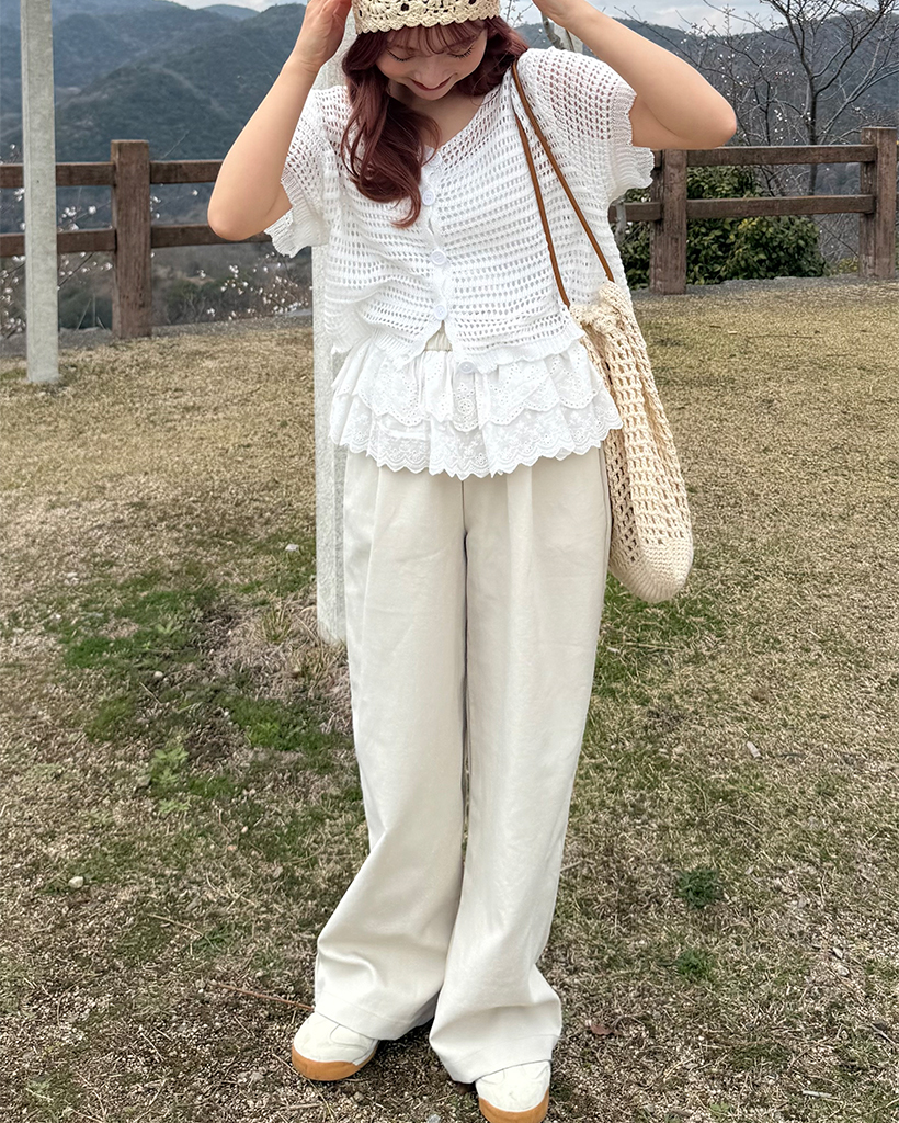 パンチングレースレイヤードワイドパンツ | ファッション通販