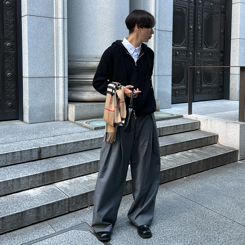 ワイドスラックス　グレー　サイドボタン 2ボタンワイドスラックスgray | ok.soon