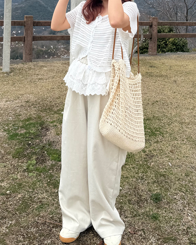 パンチングレースレイヤードワイドパンツ | ファッション通販