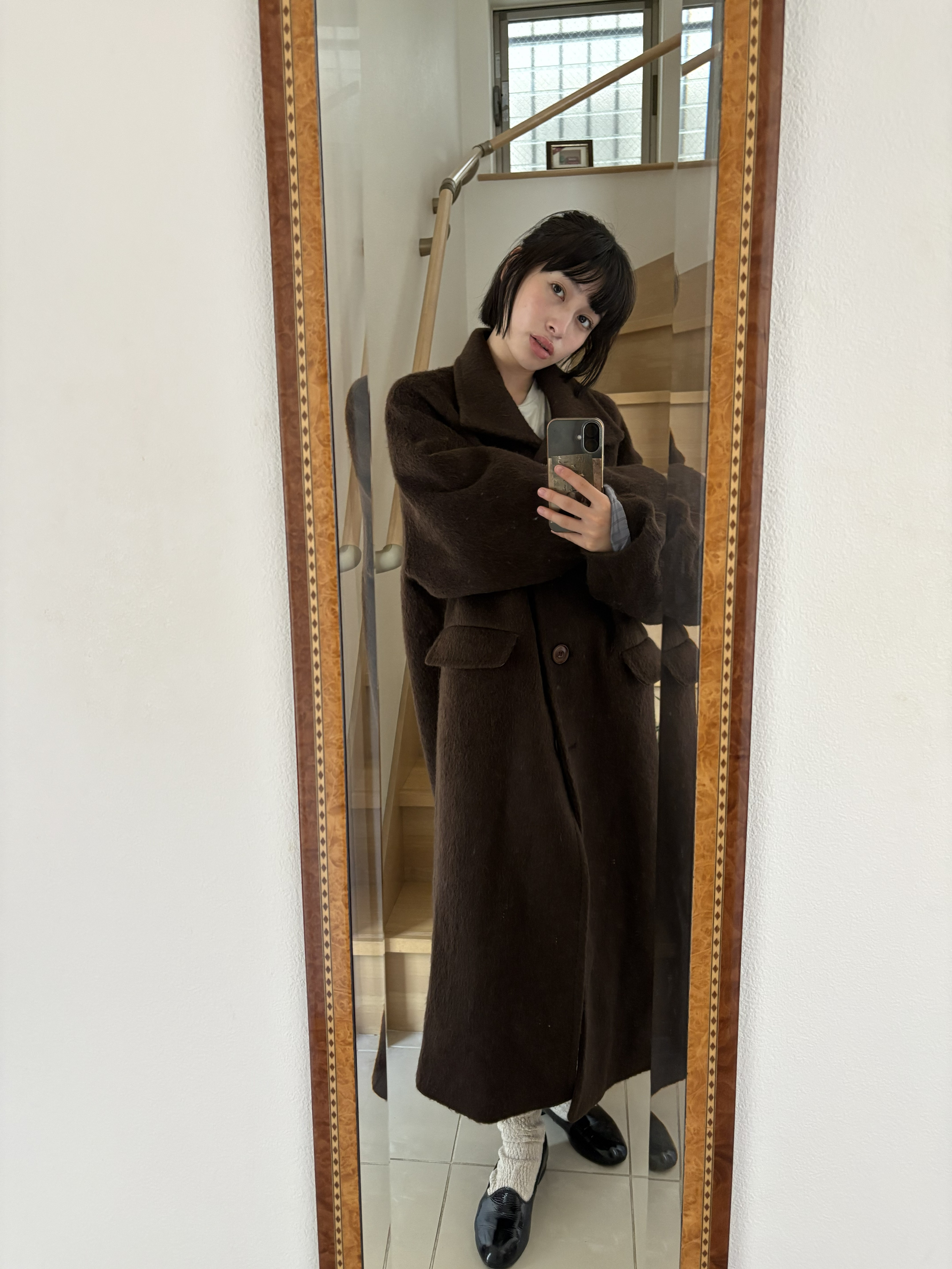 MEGU x Sienne] Alpaca Stitch Coat (Brown) | ファッション通販