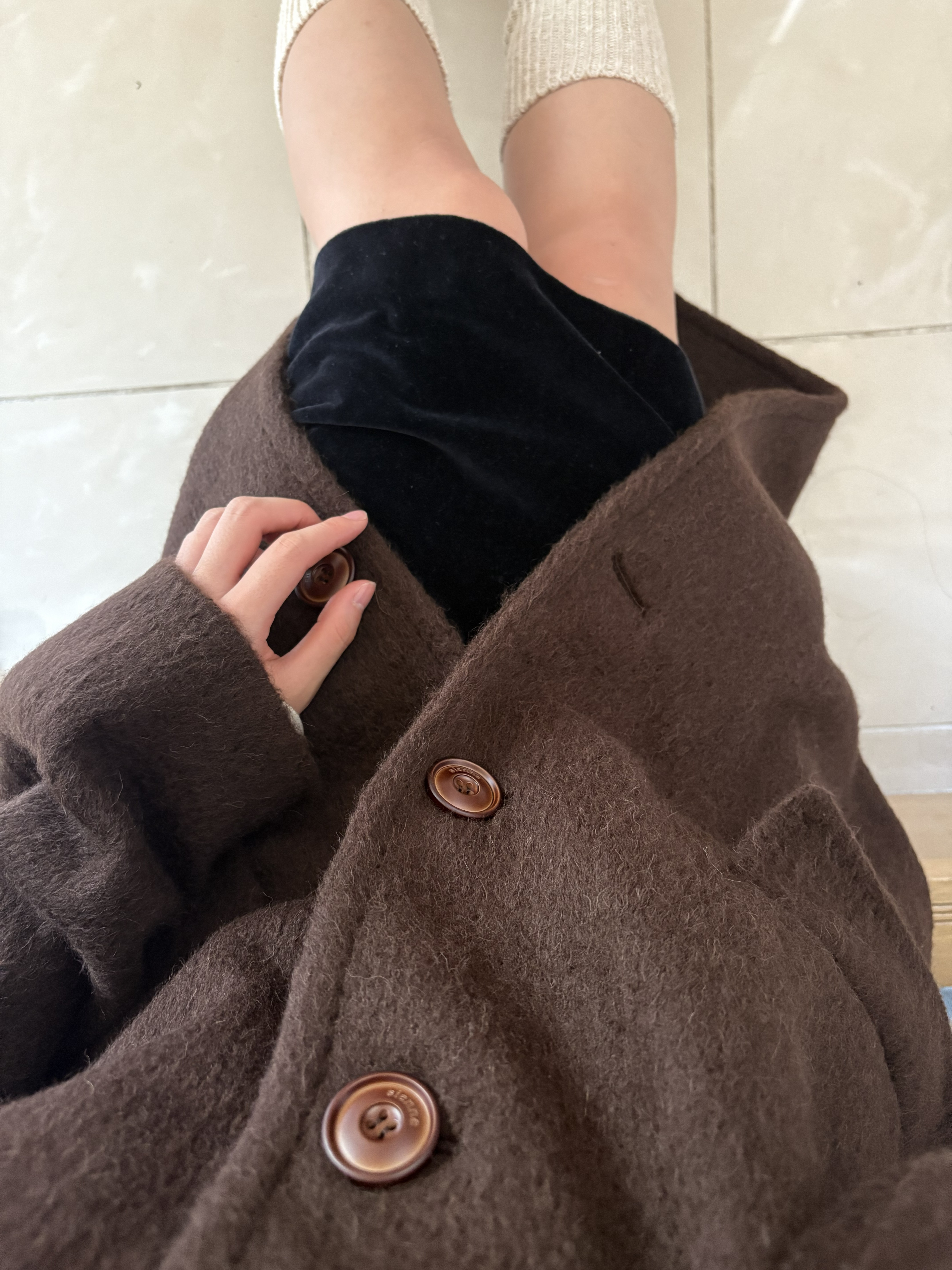 MEGU x Sienne] Alpaca Stitch Coat (Brown) | ファッション通販