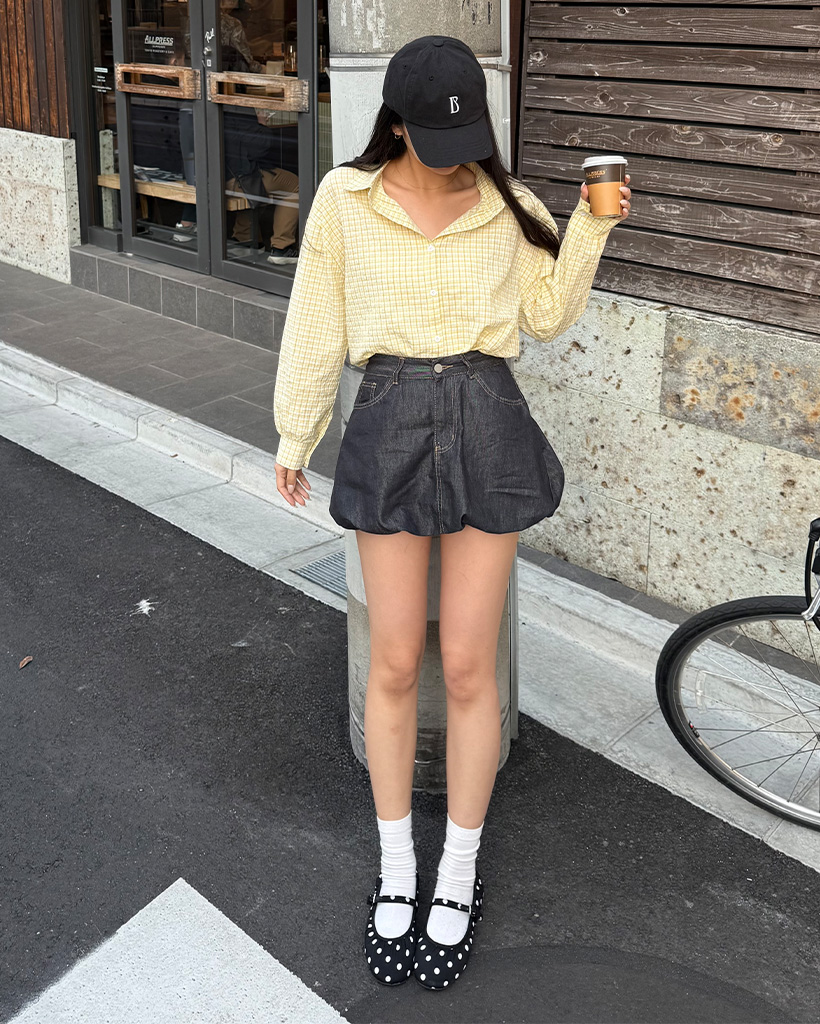 デニムボリュームミニスカート