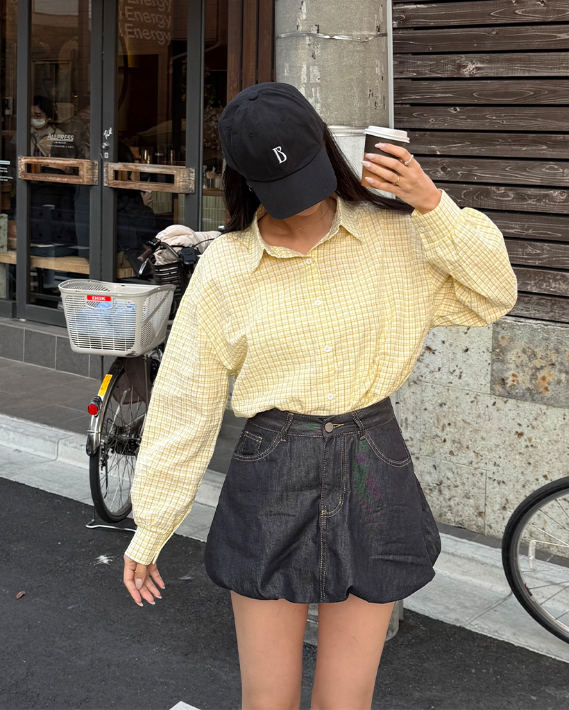 チェックパターン長袖シャツ