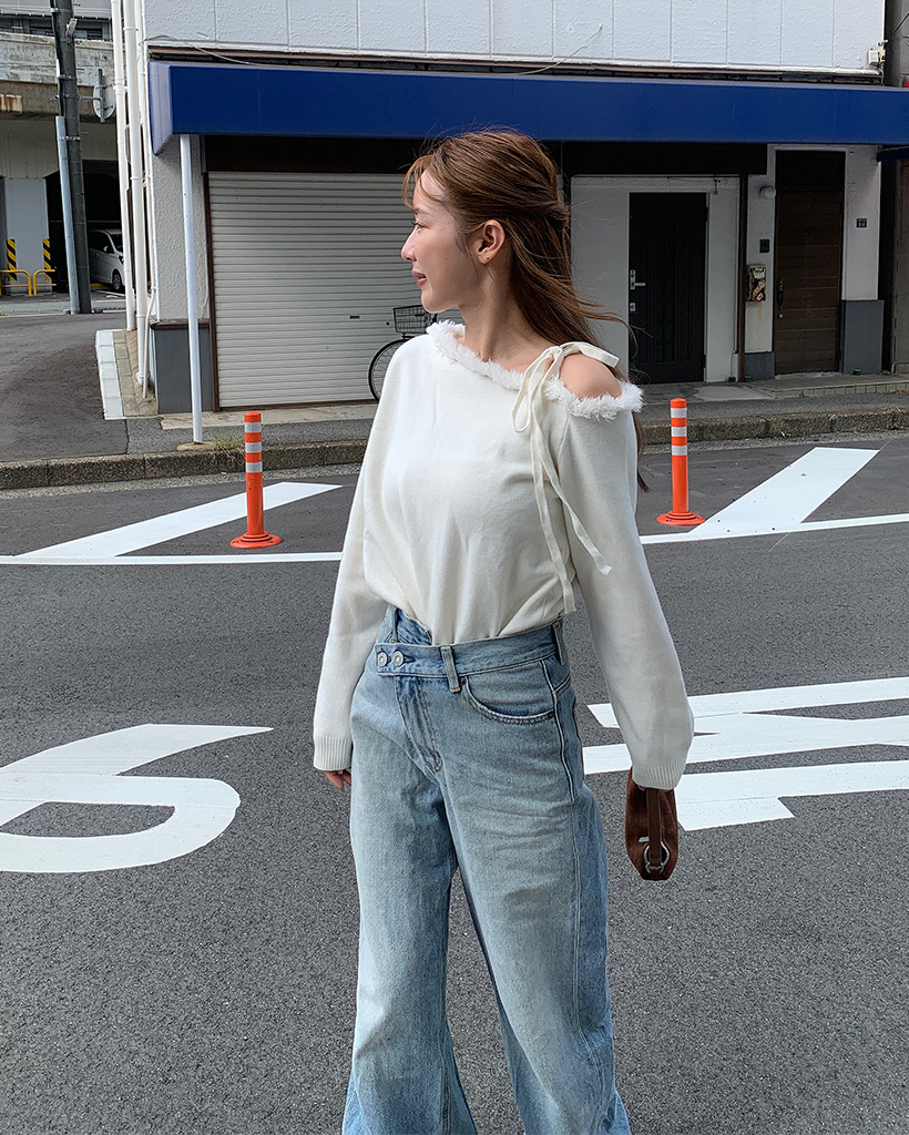 フリンジディテールオフショルニット | ファッション通販サイト NUGU