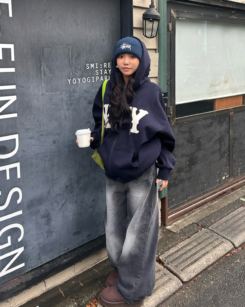 ユニセックス) NYユニークビッグパッチジップアップフードパーカー