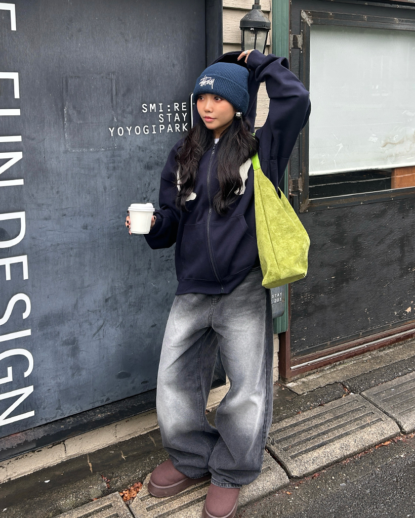 ユニセックス) NYユニークビッグパッチジップアップフードパーカー