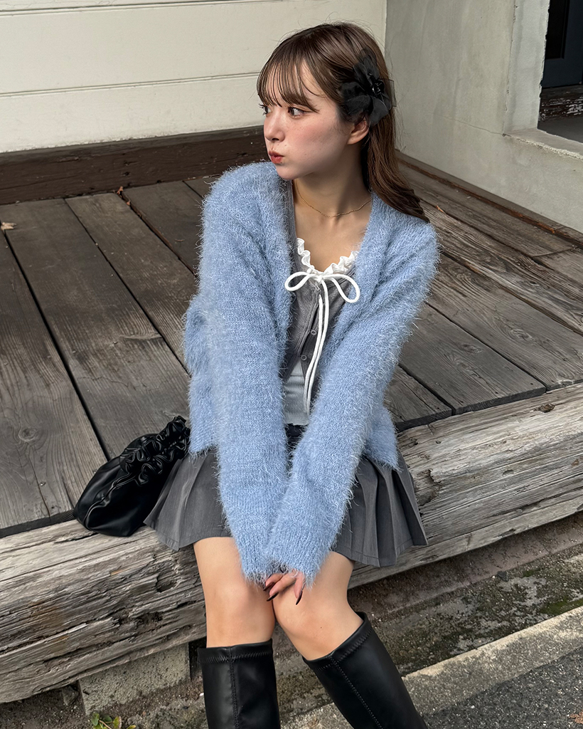 シャギーVネッククロップドカーディガン | ファッション通販サイト NUGU