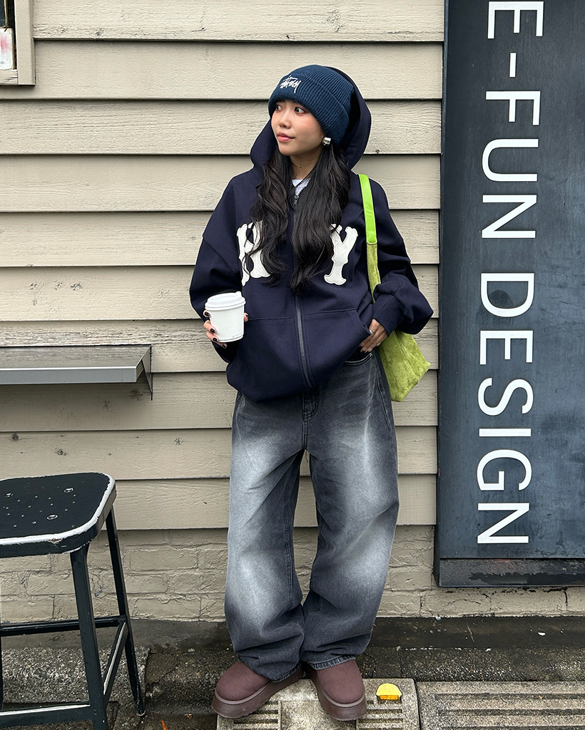 ユニセックス) NYユニークビッグパッチジップアップフードパーカー