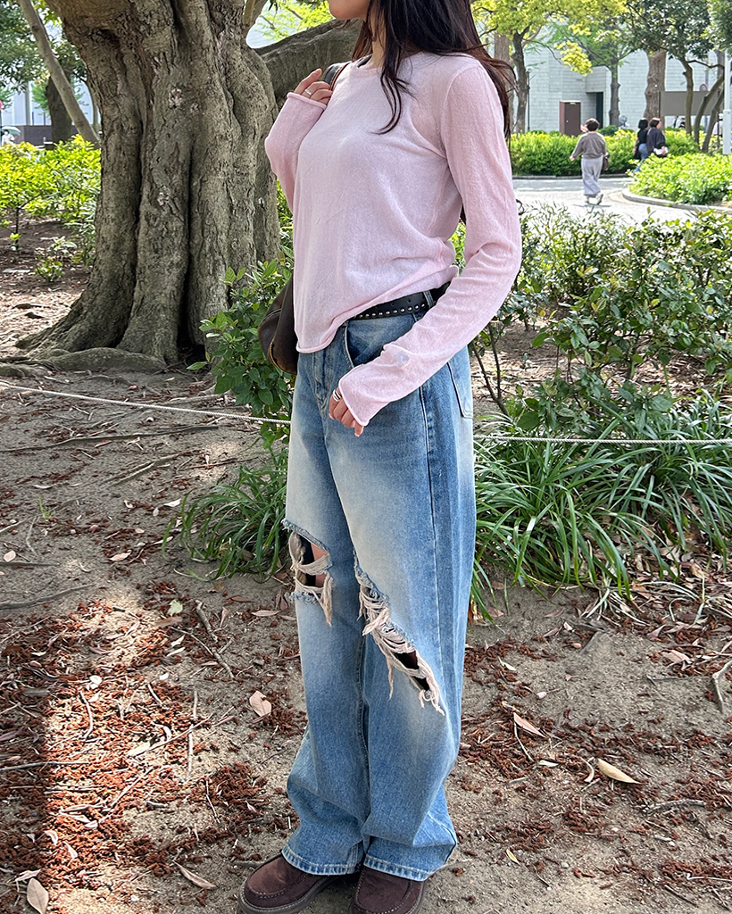 ビンテージダメージワイドデニムパンツ | ファッション通販