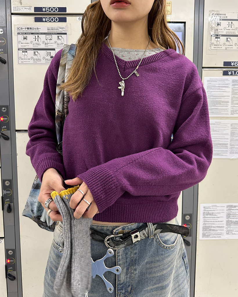 リブVネックセミクロップドハイゲージニット | ファッション通販