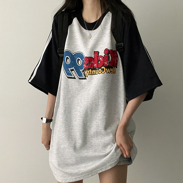バイカラーラグラントラックオーバーサイズ半袖Tシャツ