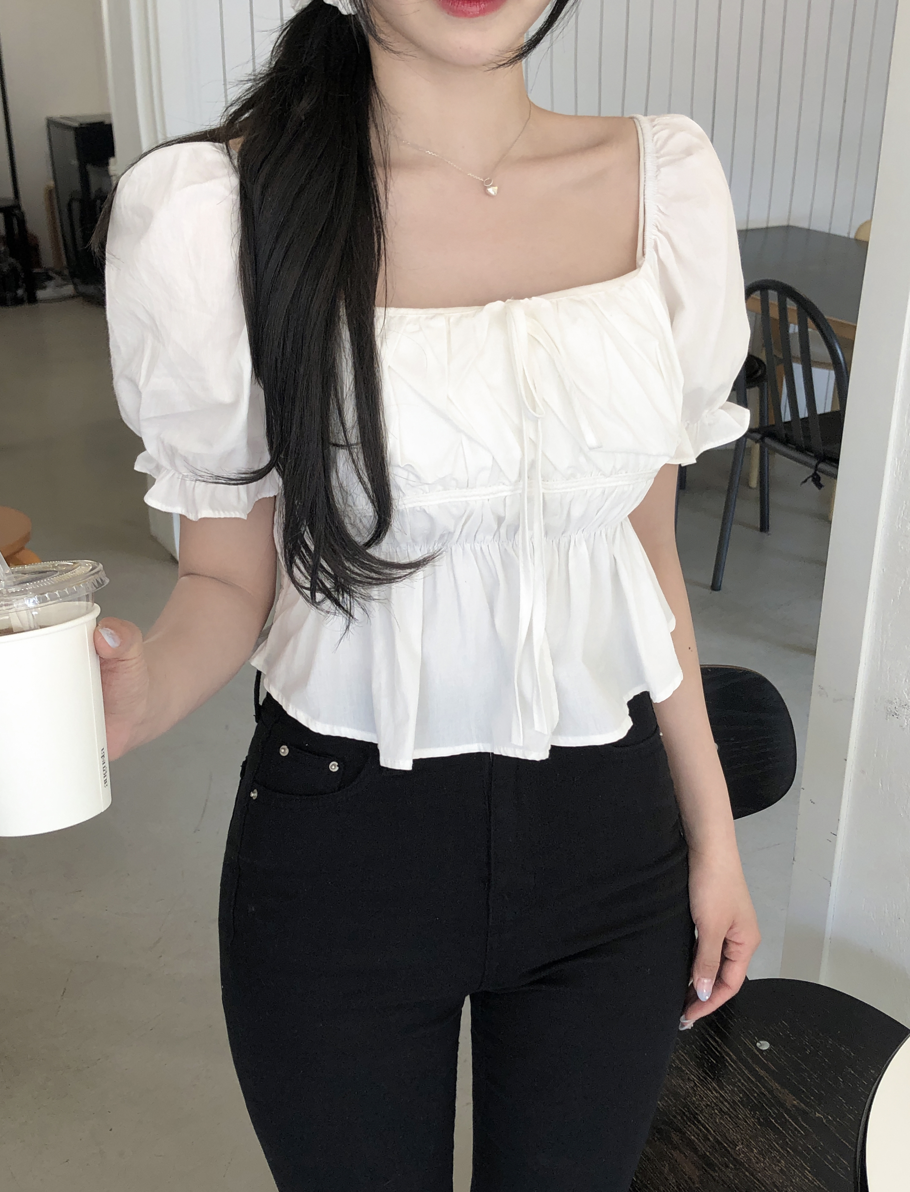 ⭐︎新品タグ付き styling/ シャーリング２WAYブラウス ホワイト ⭐︎新品タグ付き styling/ シャーリング2WAYブラウス ホワイト