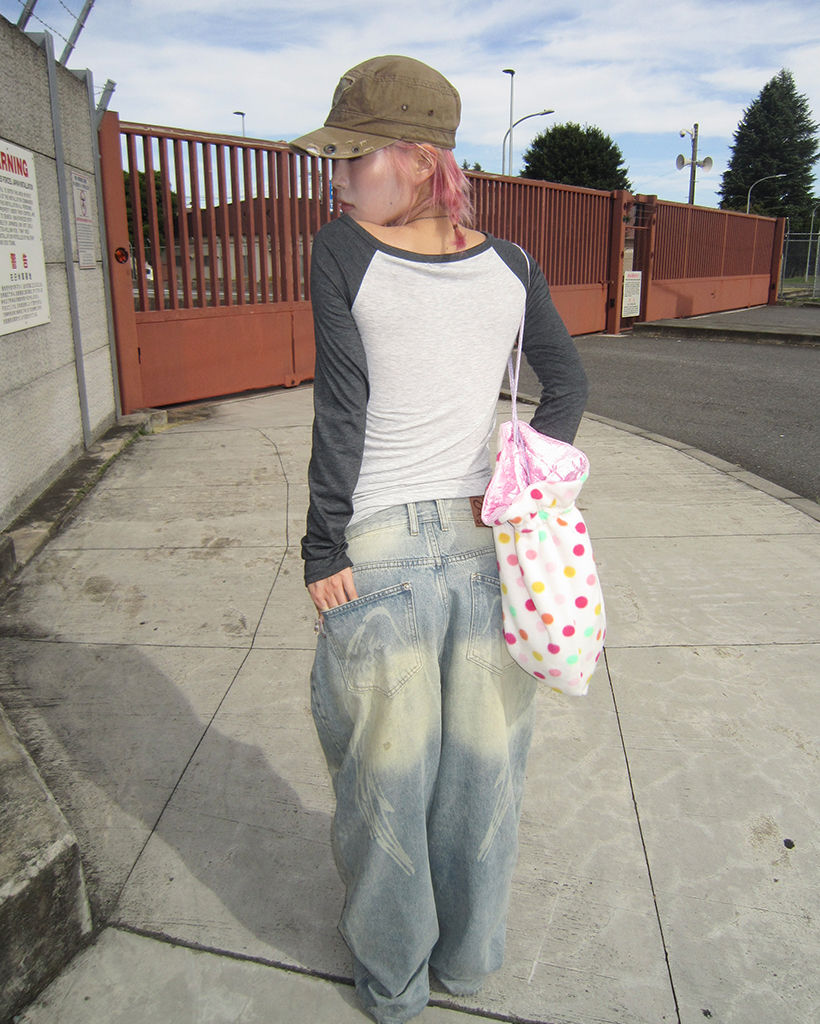 Fancy Club X haku] Angel Vintage Washing Pintuck Pants (Blue