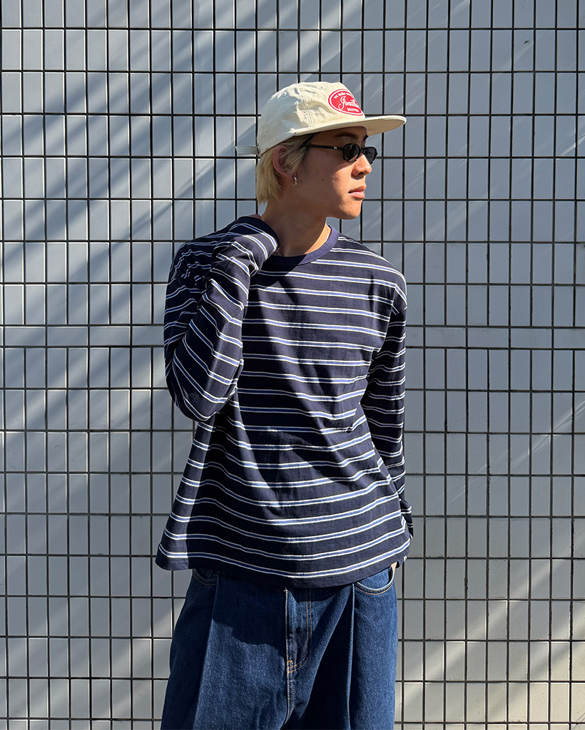 ボーダーラウンド長袖Tシャツ