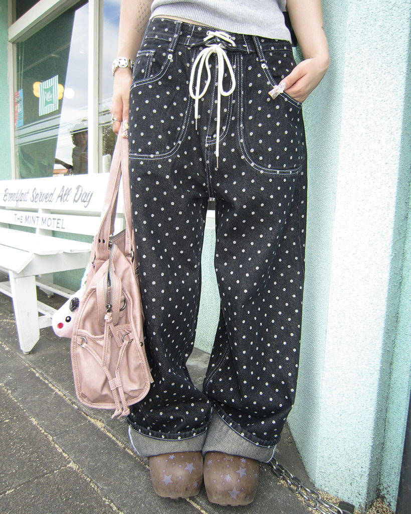 FANCY CLUB ストリングドットロールアップパンツ ドット MUSINSA公式 | FANCY CLUB String Dot Roll-up Pants (BLACK