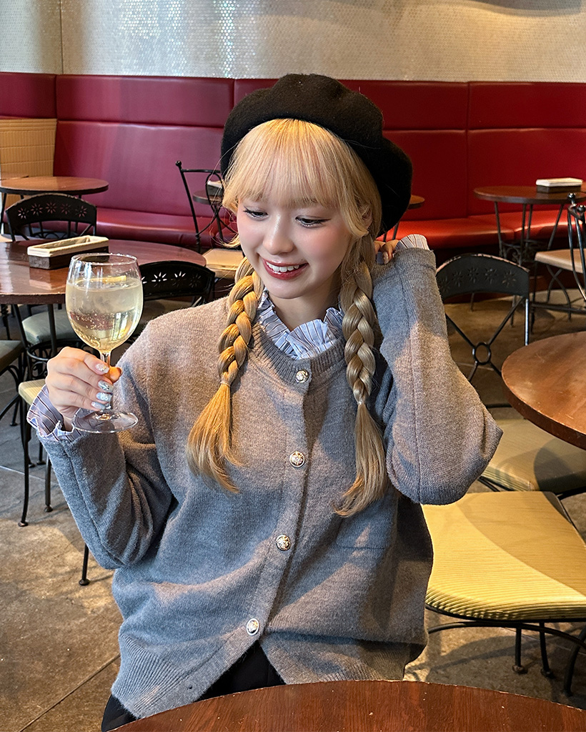 ネックフリルシャツレイヤードカーディガン