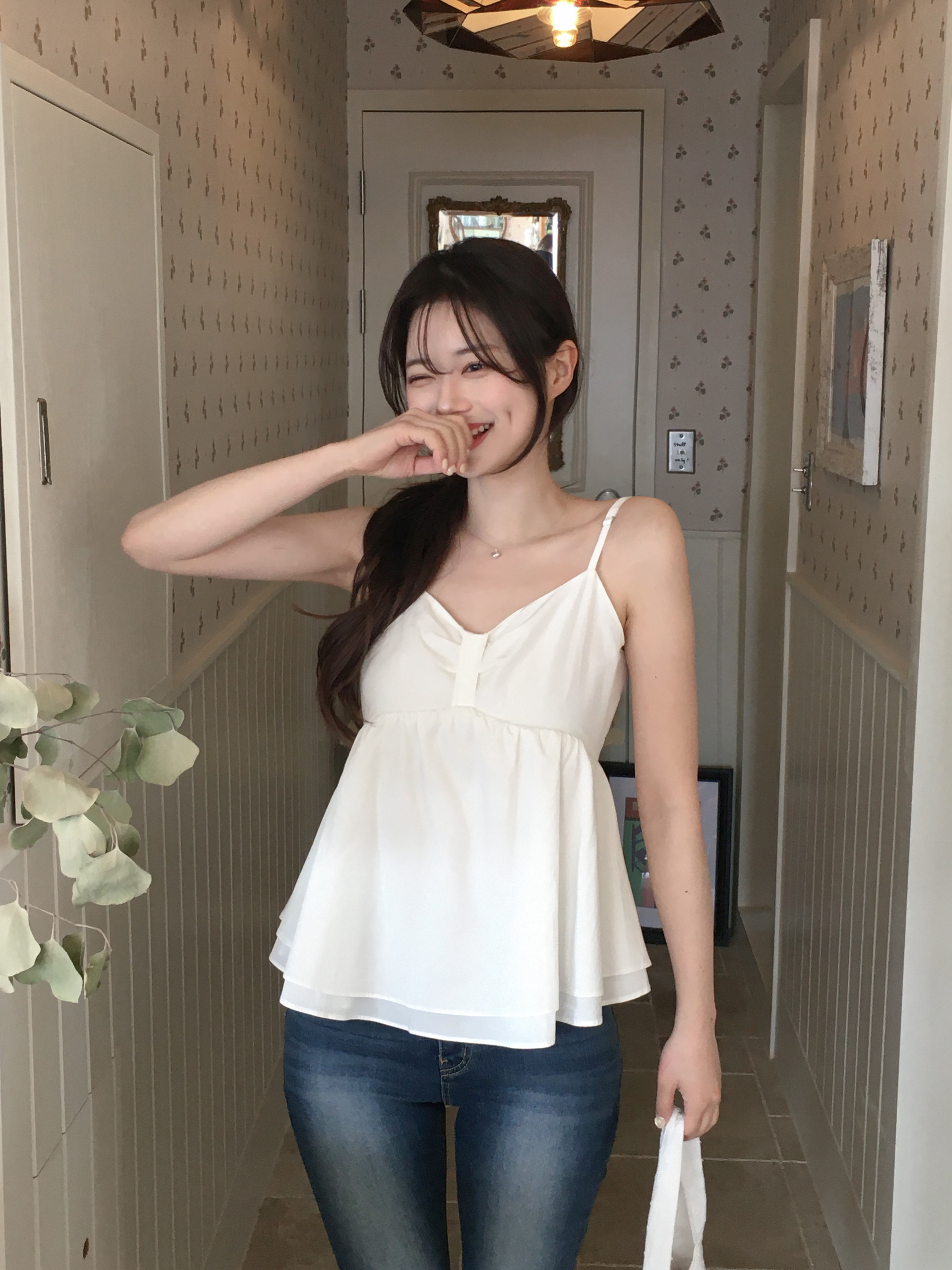 OHGA◆PETITリボンブラウス/ノースリーブブラウス/FREE/コットン/WHT/OHGA-1057 RIBON | OHGA