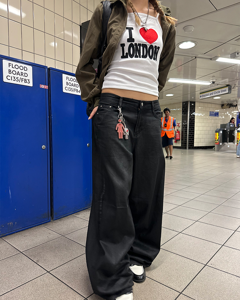 コーティングブラックバギーデニムパンツ | ファッション通販