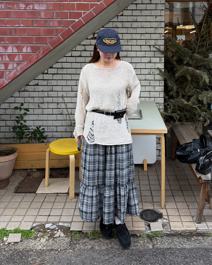 チェックシャーリングロングスカート