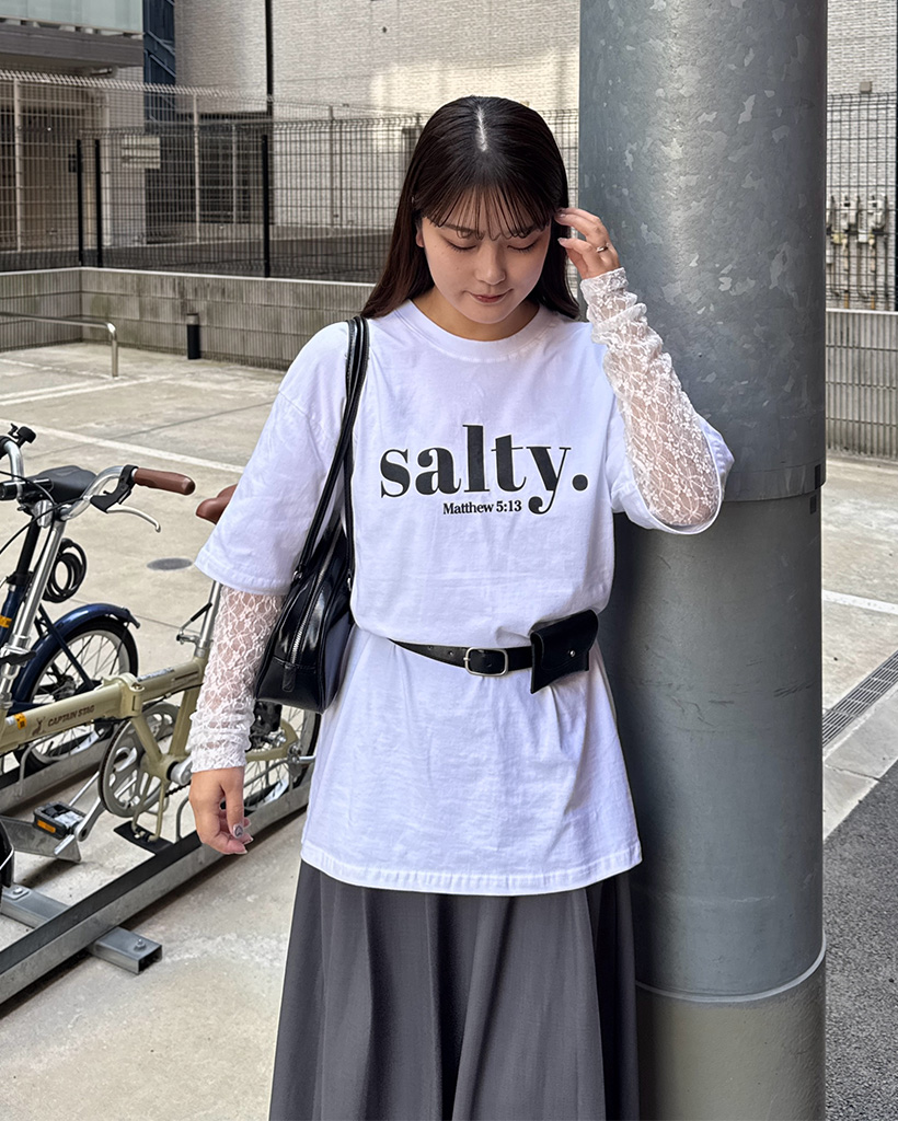 レースシースルースリーブレイヤードTシャツ