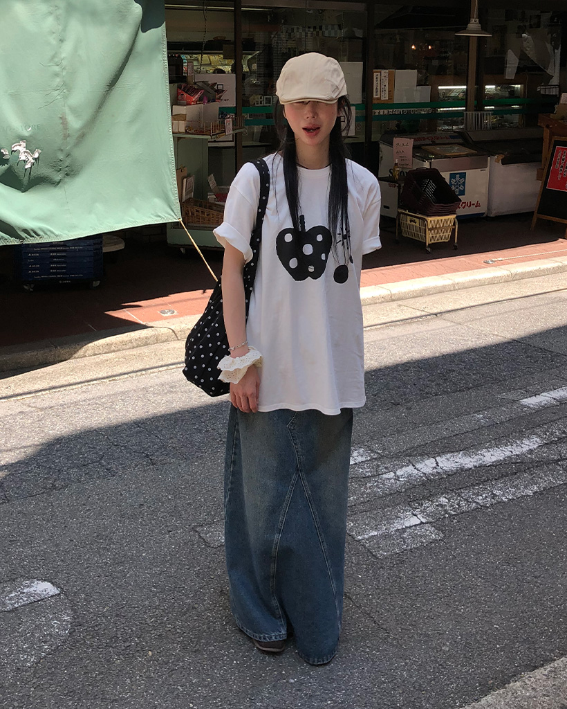 OHESHIO X sep19] APPLE DOT OVERFIT T-SHIRT, IVORY