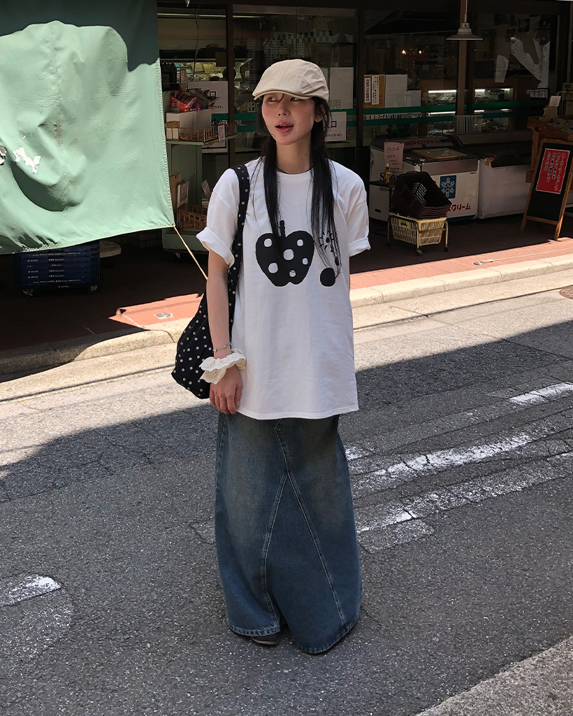 OHESHIO X sep19] APPLE DOT OVERFIT T-SHIRT, IVORY