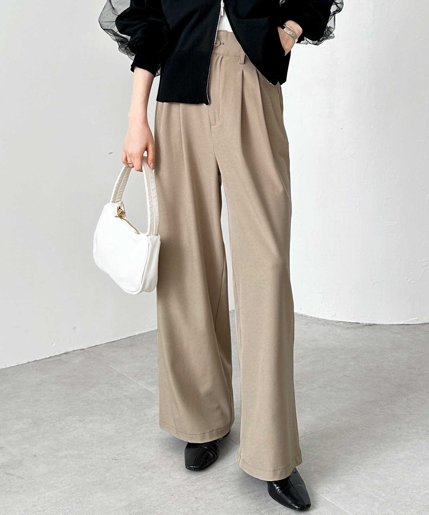 NUGU ダブルウエストユニークワイドスラックス unisex) ダブルウエストユニークワイドスラックス