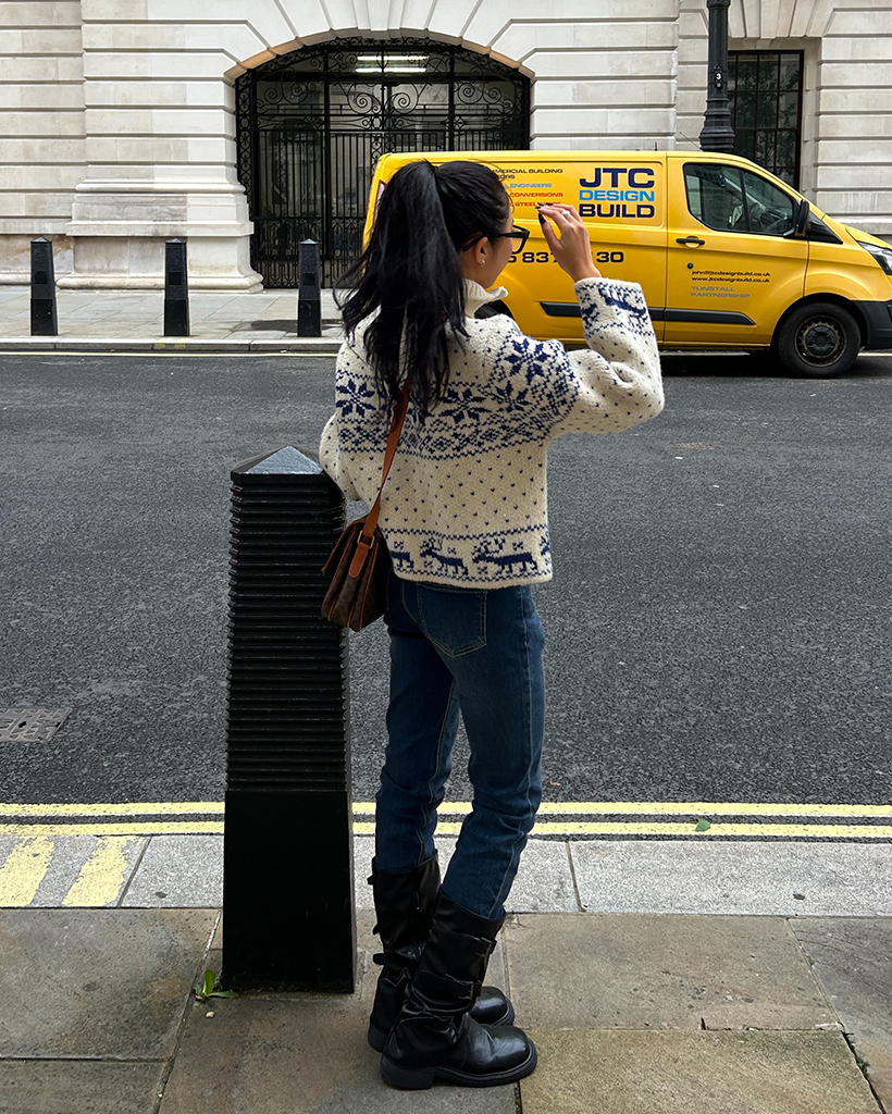 美品✨ブリーフィング裏地付きあったか ニットブルゾン☆ ジャケット アウター ブルゾン 柄 ニット ウール セーター エスニック