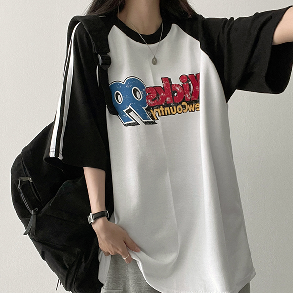 バイカラーラグラントラックオーバーサイズ半袖Tシャツ