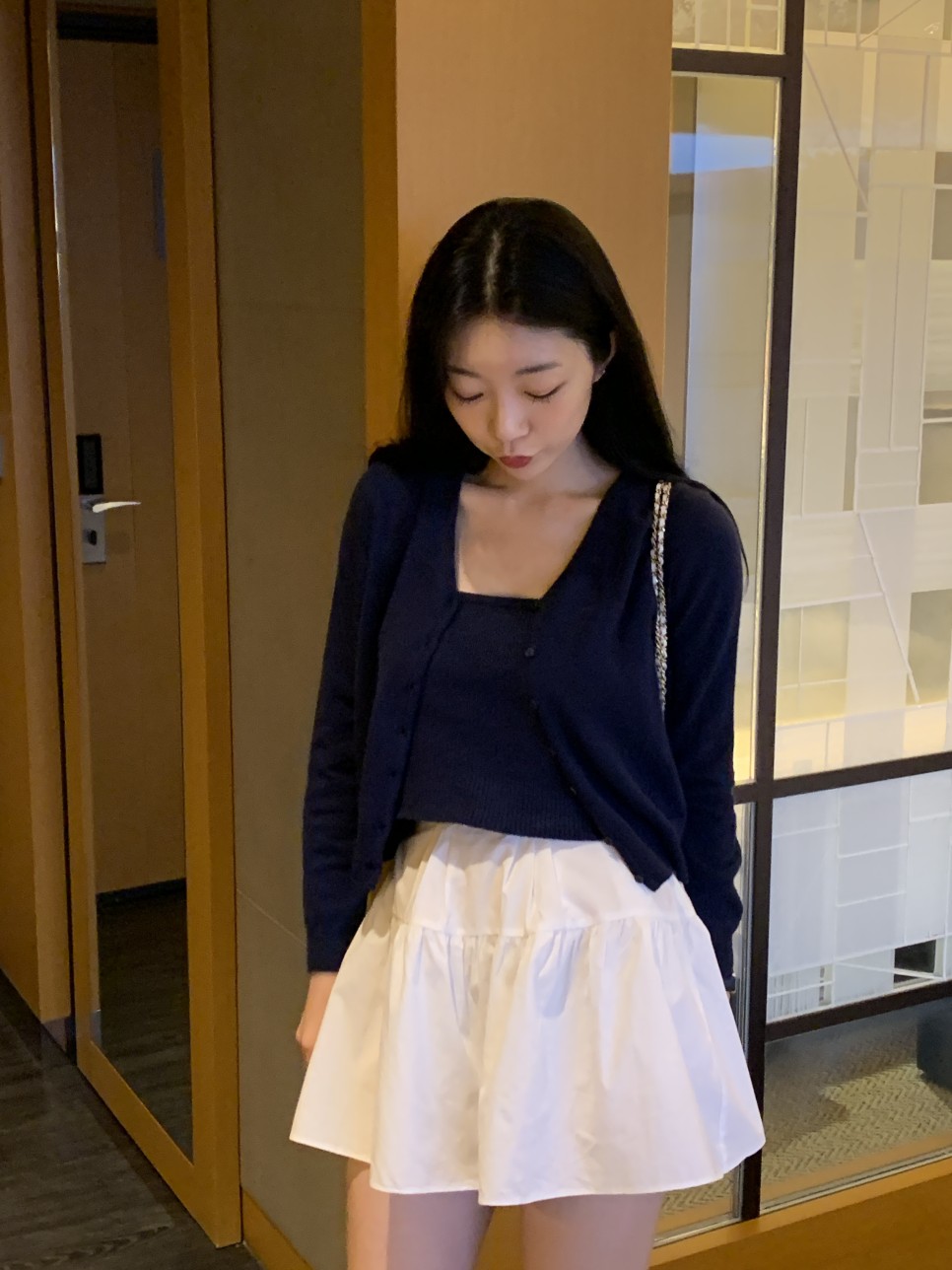 【関税込み】Lourdes ネイビー バージンウール ミニスカート bottoms-02213 ウールライク ミニスカート グレー ブラック | L