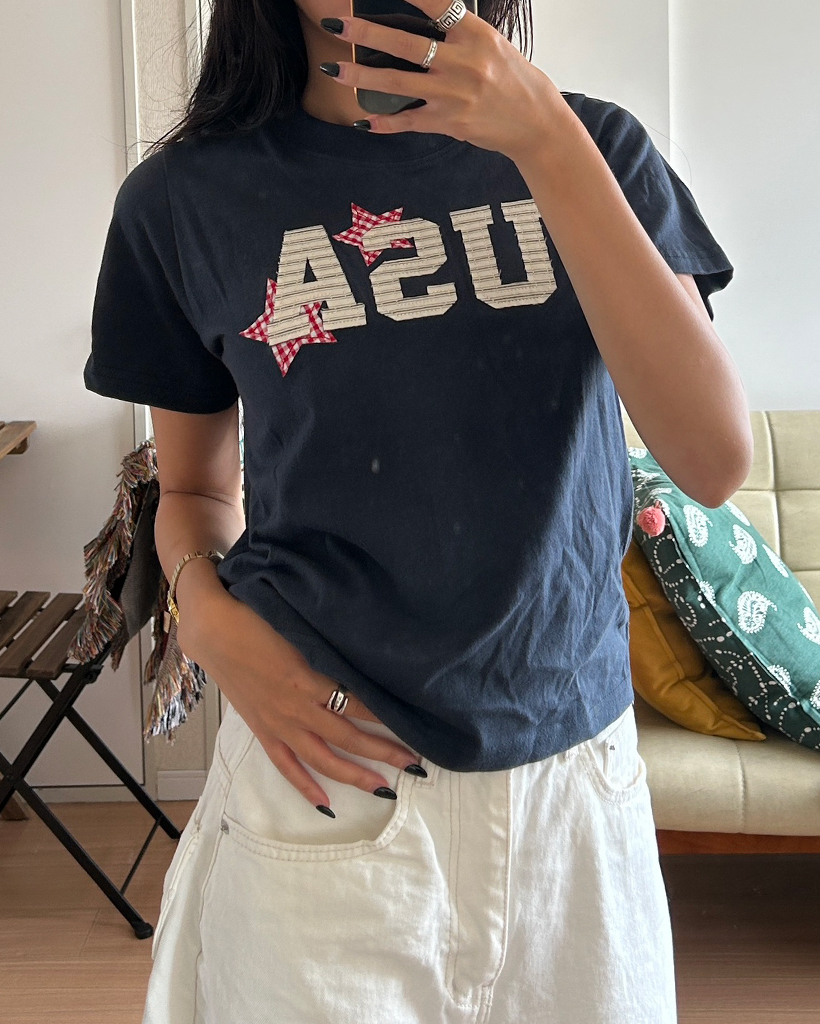 USAスターパッチクルーネックスリムTシャツ | ファッション通販